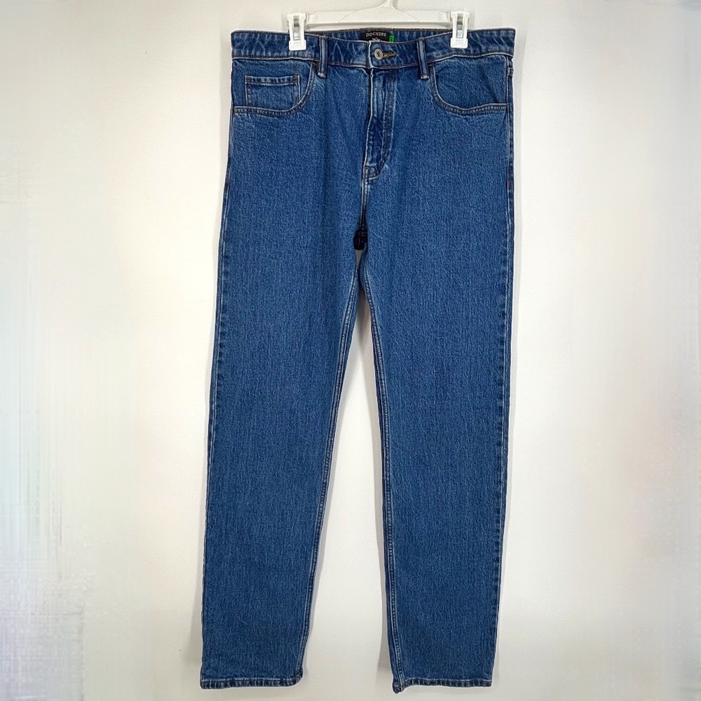 Dockers Mens 34 Waist by 36 Length Jeans Medium Blue Straight Leg Relaxed Fit